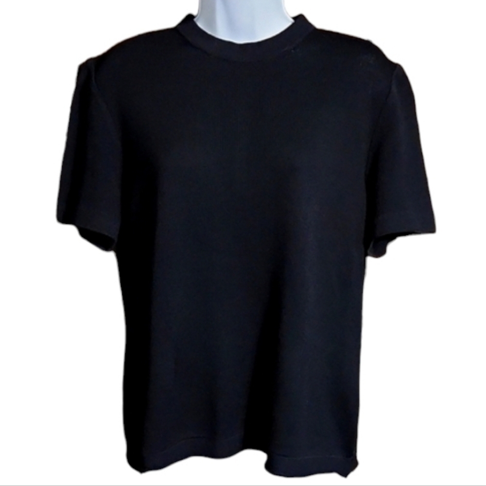 St John Santana Knit Black Short Sleeve Top
